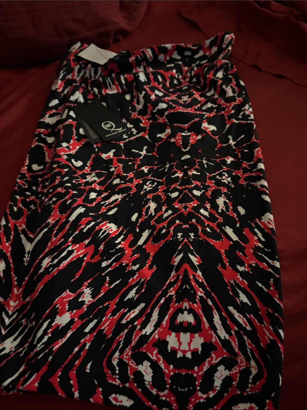 Alexander McQueen Black, Red & White Printed Midi Skirt